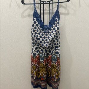 Ark & Co. Small Boho Crochet Trim Printed romper